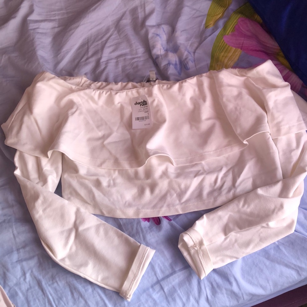 NWT white open shoulder/strapless crop top